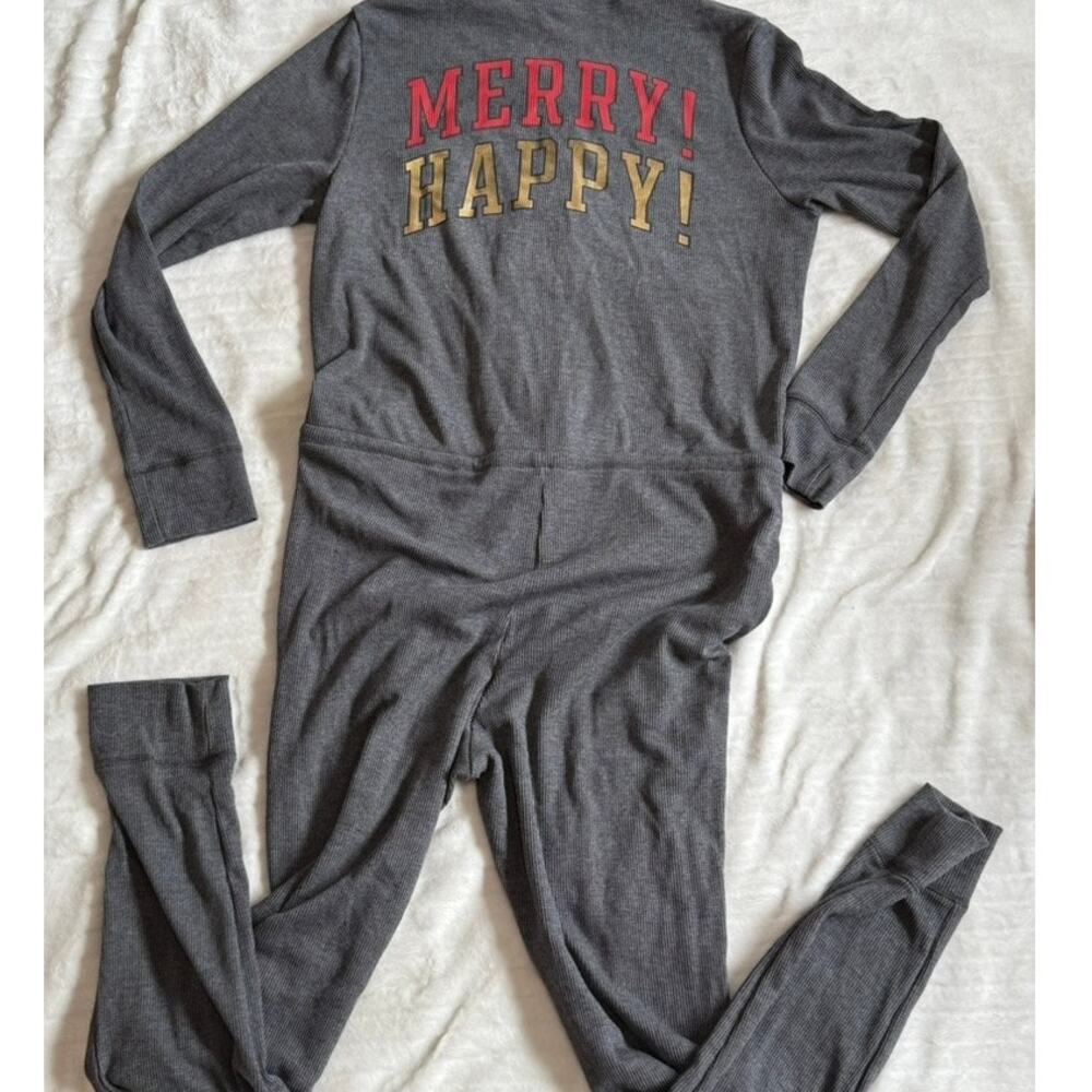 PINK Victoria’s Secret Charcoal Gray Thermal Holiday Onesie Pajamas XL